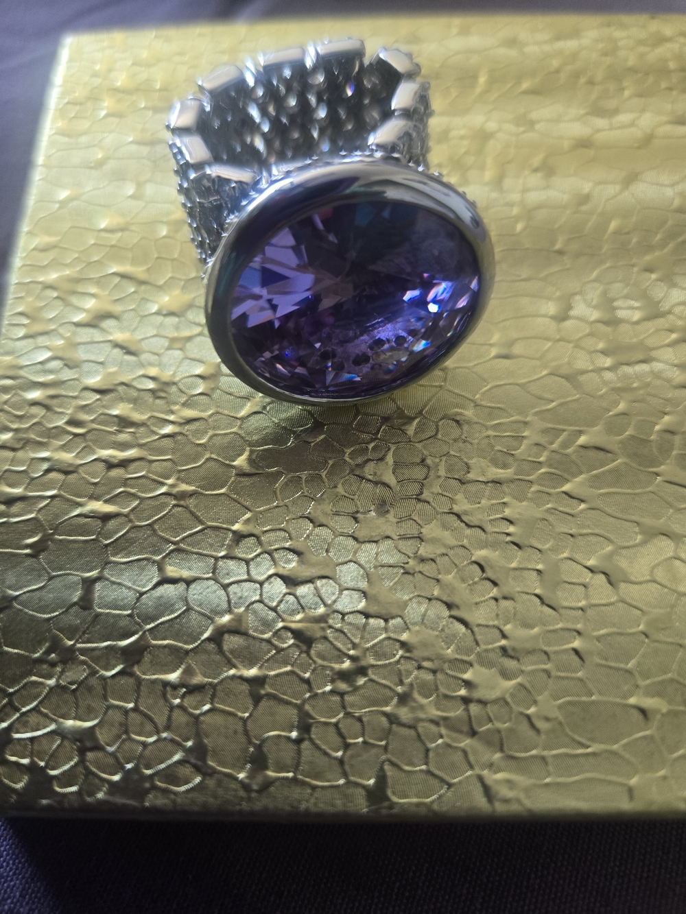 Large Purple Crystal Statement Ring. Size 7